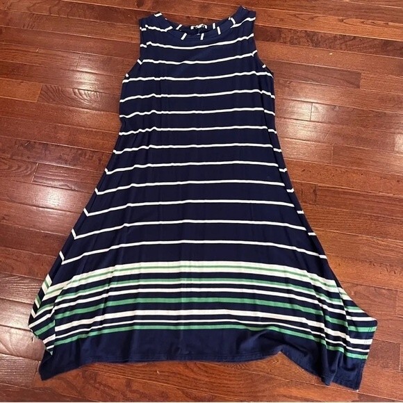 Max Studio navy white and green striped midi dress size small - Picture 3 of 7